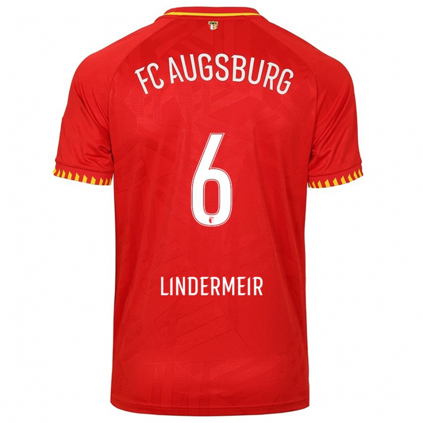 גברים Dominik Lindermeir #6 אדום צהוב הרחק ג'רזי 2025/26 חולצה קצרה
