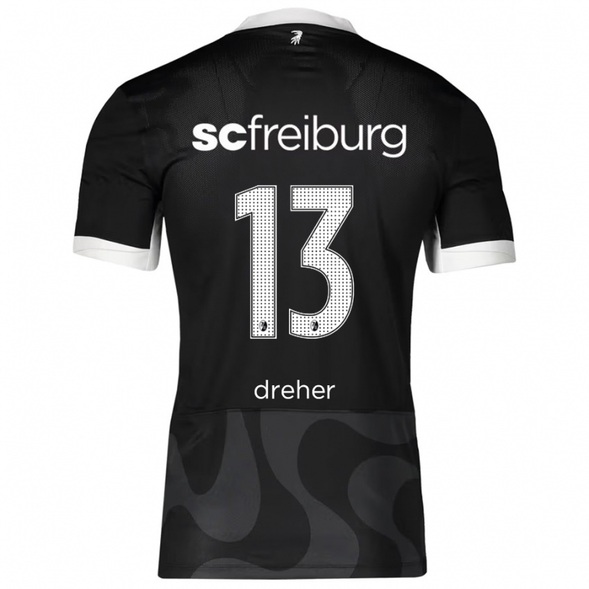 גברים Cedric Dreher #13 שחור לבן הרחק ג'רזי 2025/26 חולצה קצרה