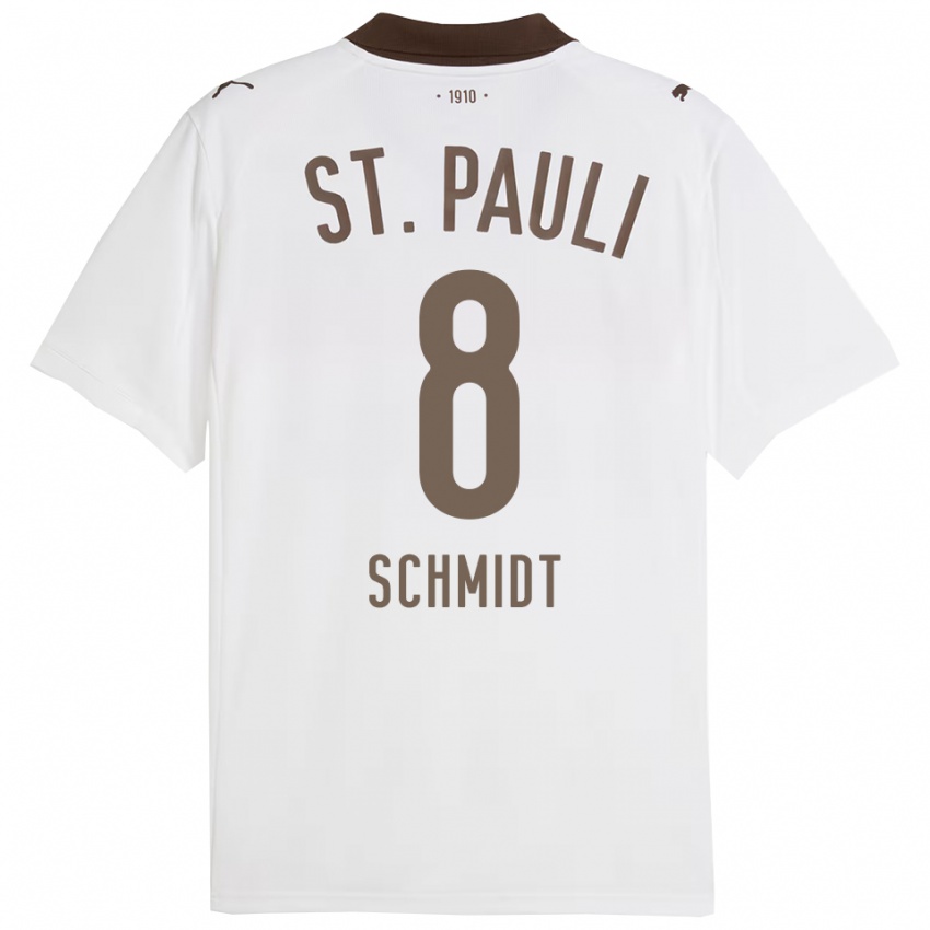 גברים Nick Schmidt #8 לבן אדום הרחק ג'רזי 2025/26 חולצה קצרה