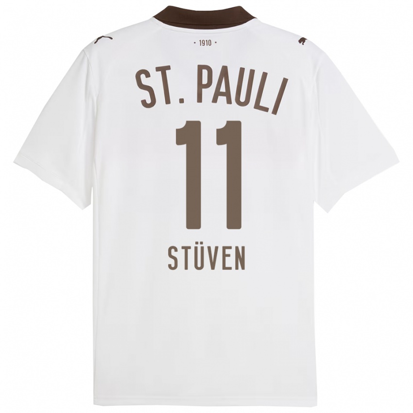 גברים Max Stüven #11 לבן אדום הרחק ג'רזי 2025/26 חולצה קצרה
