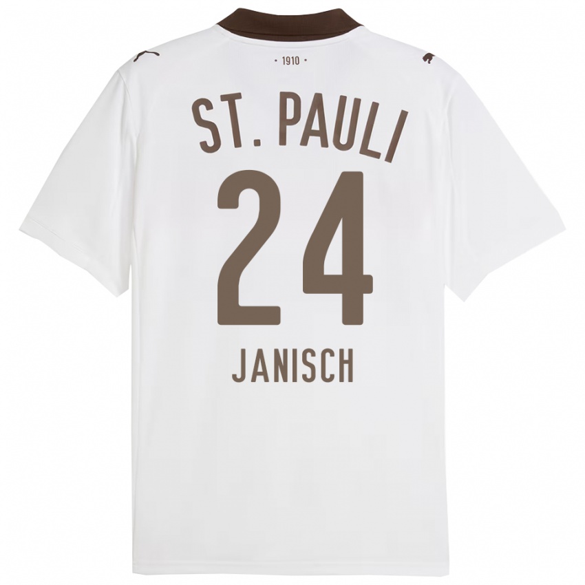 גברים August Janisch #24 לבן אדום הרחק ג'רזי 2025/26 חולצה קצרה