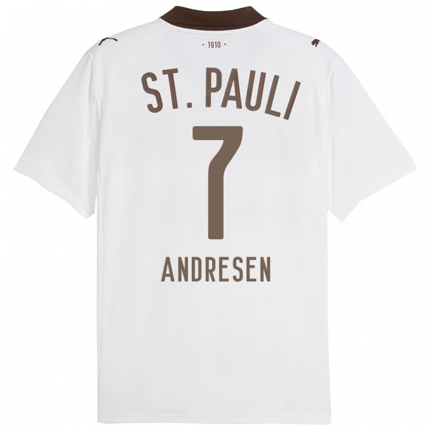 גברים Jan Andresen #7 לבן אדום הרחק ג'רזי 2025/26 חולצה קצרה