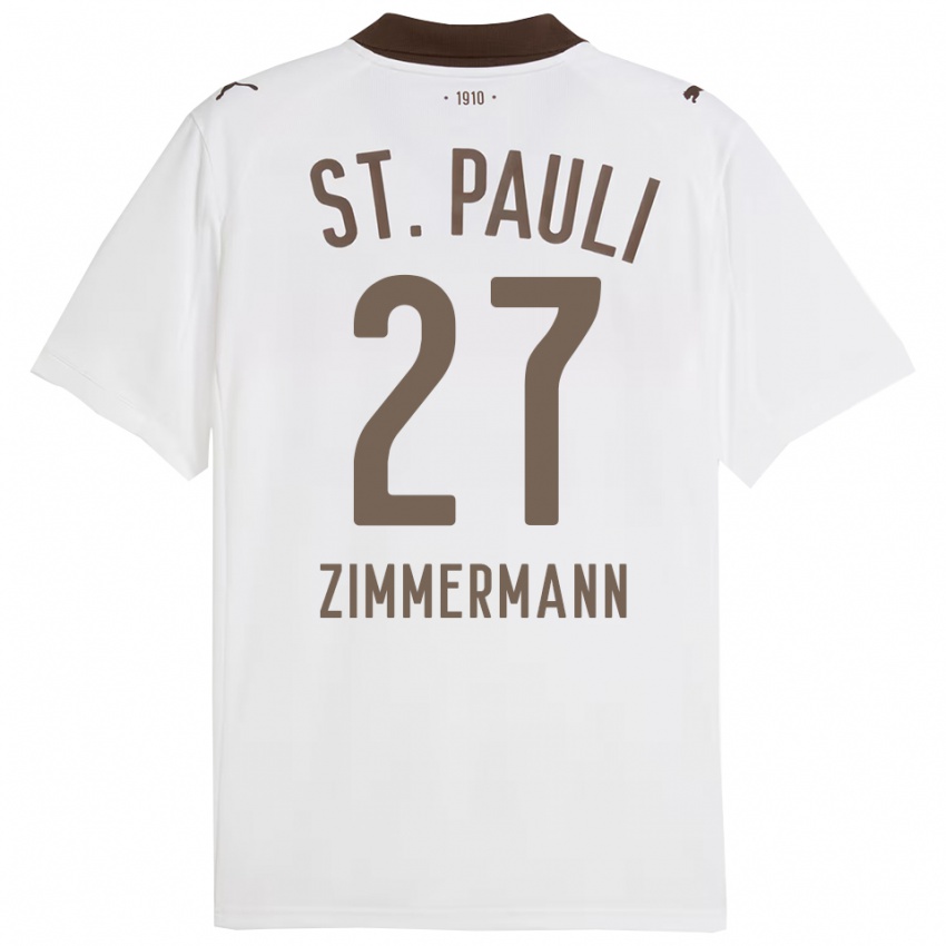 גברים Tara Zimmermann #27 לבן אדום הרחק ג'רזי 2025/26 חולצה קצרה