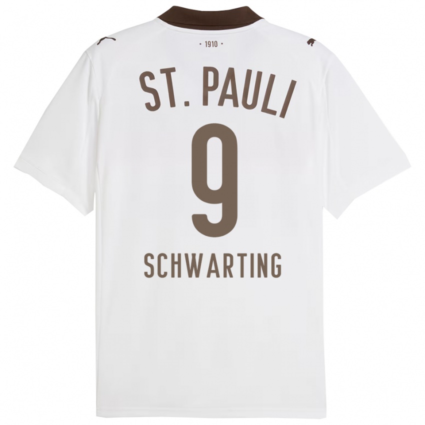 גברים Dominik Schwarting #9 לבן אדום הרחק ג'רזי 2025/26 חולצה קצרה