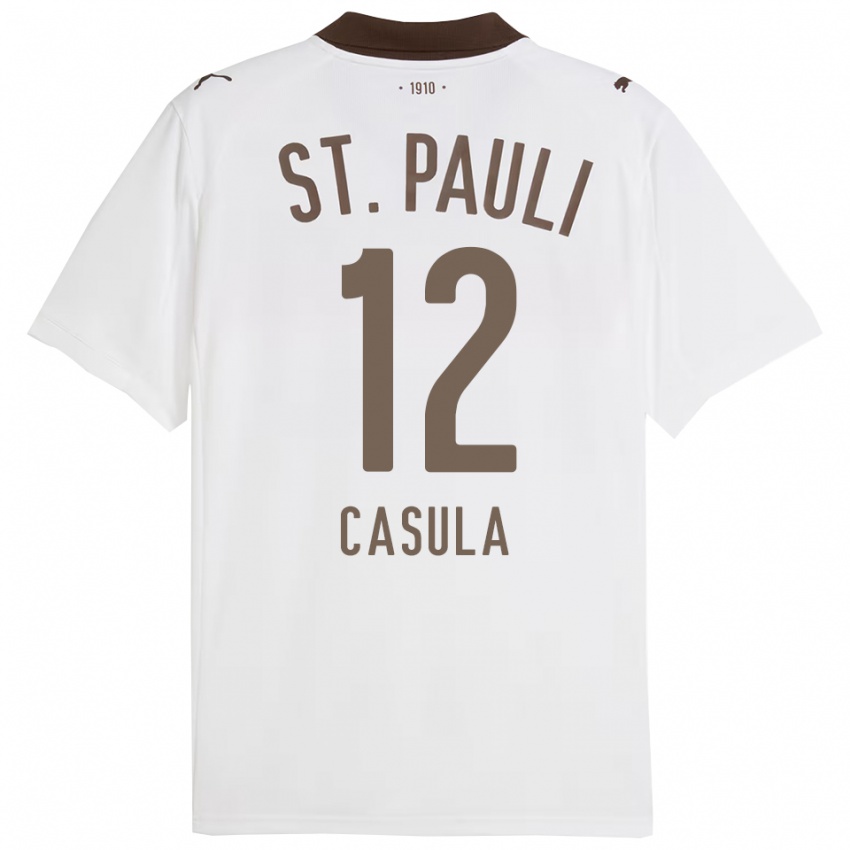 גברים David Casula #12 לבן אדום הרחק ג'רזי 2025/26 חולצה קצרה