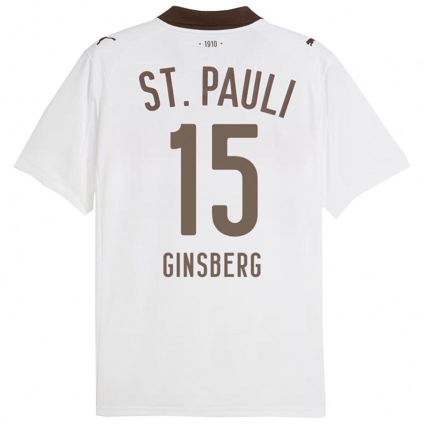 גברים Pauline Ginsberg #15 לבן אדום הרחק ג'רזי 2025/26 חולצה קצרה
