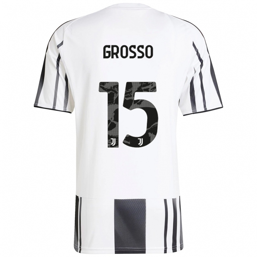 נשים ג'וליה גרוסו #15 לבן שחור ג'רזי ביתית 2025/26 חולצה קצרה