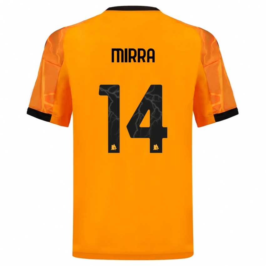 נשים Jacopo Mirra #14 כתום שחור הרחק ג'רזי 2025/26 חולצה קצרה