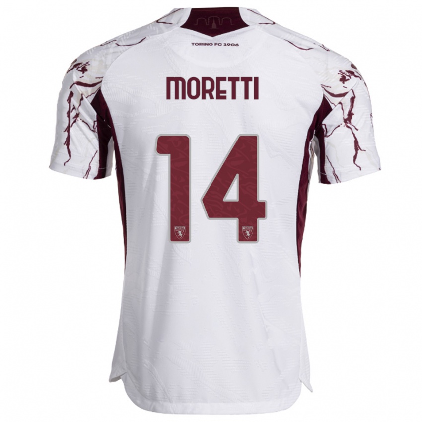נשים Matias Moretti #14 לבן בורגונדי הרחק ג'רזי 2025/26 חולצה קצרה