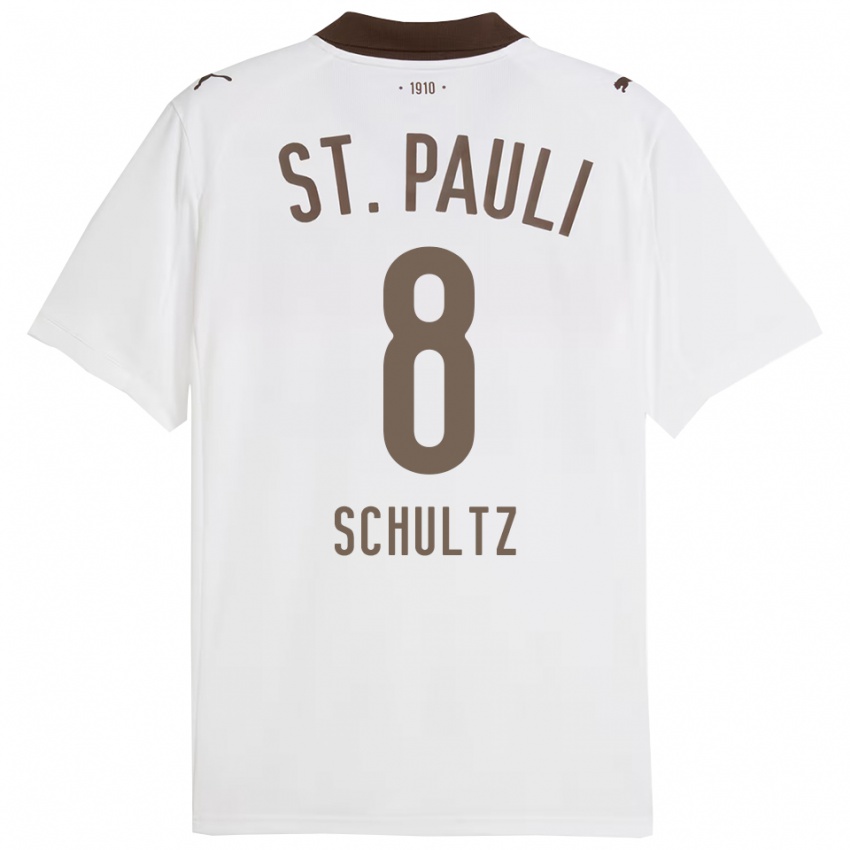 נשים Paul Schultz #8 לבן אדום הרחק ג'רזי 2025/26 חולצה קצרה