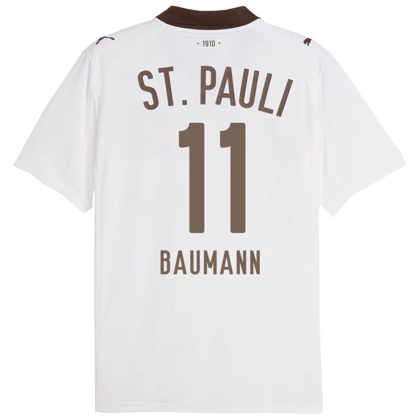 נשים Malte Baumann #11 לבן אדום הרחק ג'רזי 2025/26 חולצה קצרה