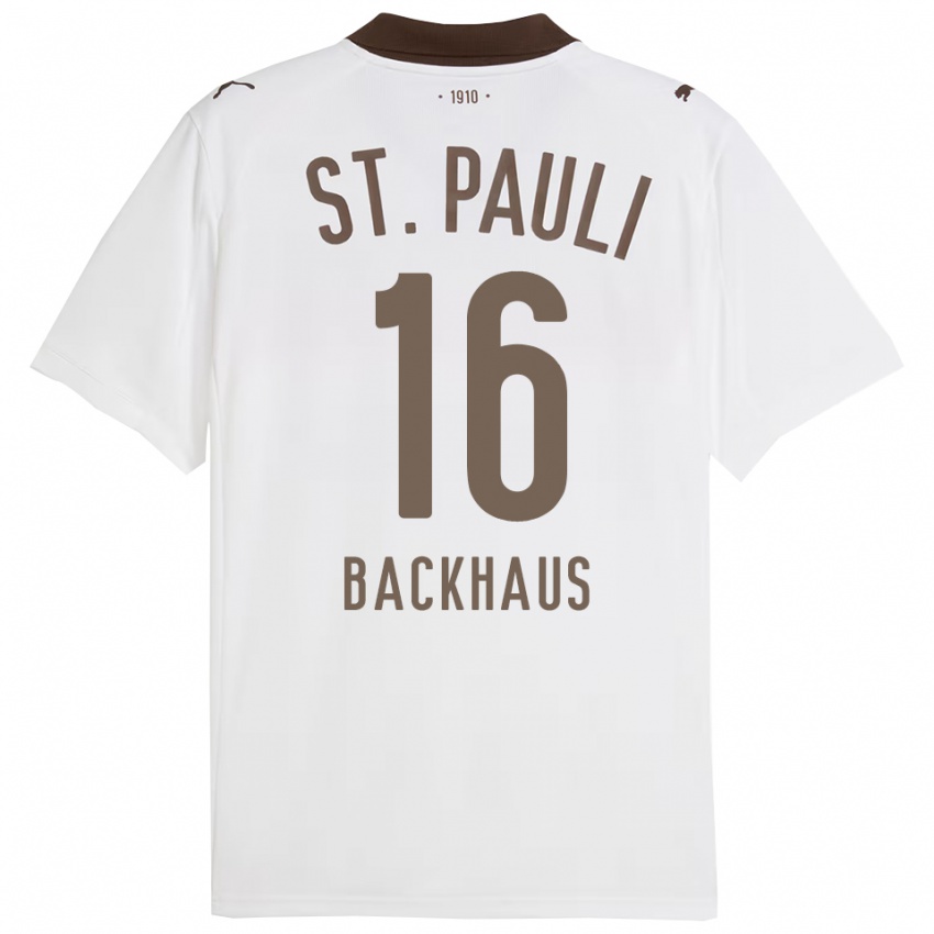נשים Ols Backhaus #16 לבן אדום הרחק ג'רזי 2025/26 חולצה קצרה