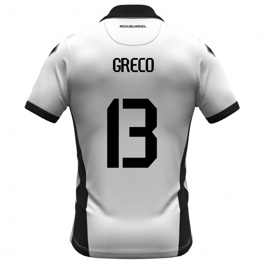 ילדים Nicolò Greco #13 לבן שחור כתום ג'רזי ביתית 2025/26 חולצה קצרה