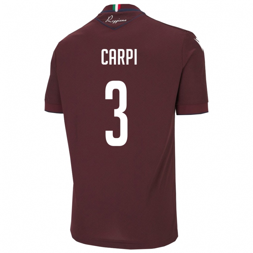 ילדים Filippo Carpi #3 בורגונדי לבן ג'רזי ביתית 2025/26 חולצה קצרה