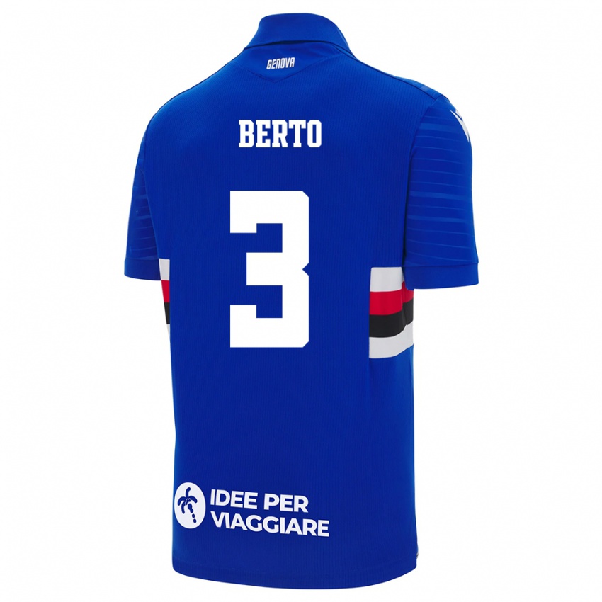 ילדים Nicolò Berto #3 כחול לבן ג'רזי ביתית 2025/26 חולצה קצרה