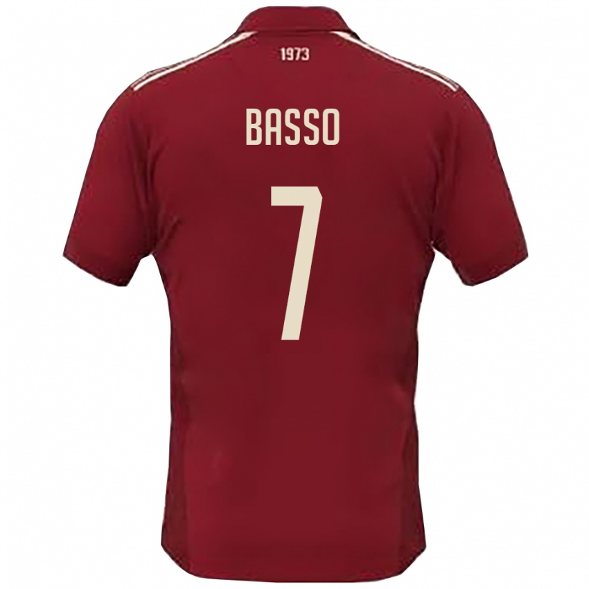 ילדים Maicol Basso #7 בורדו לבן ג'רזי ביתית 2025/26 חולצה קצרה