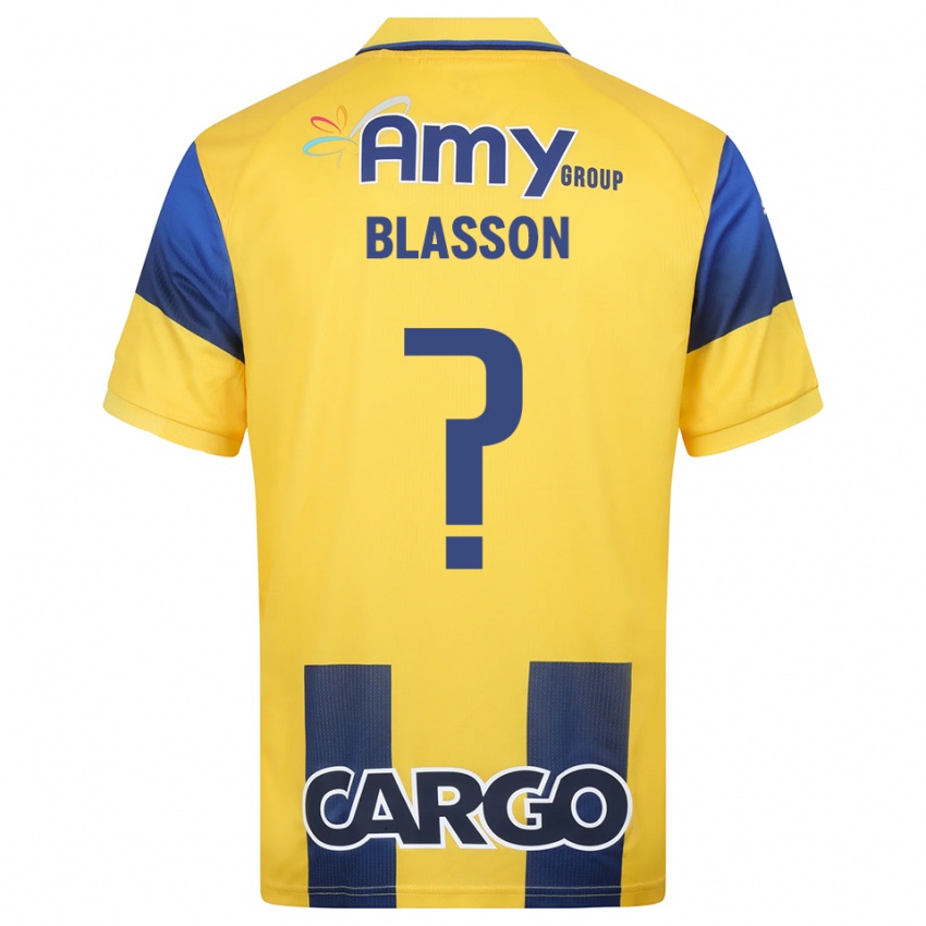 ילדים Ariel Blasson #0 צהוב כחול נייבי ג'רזי ביתית 2025/26 חולצה קצרה