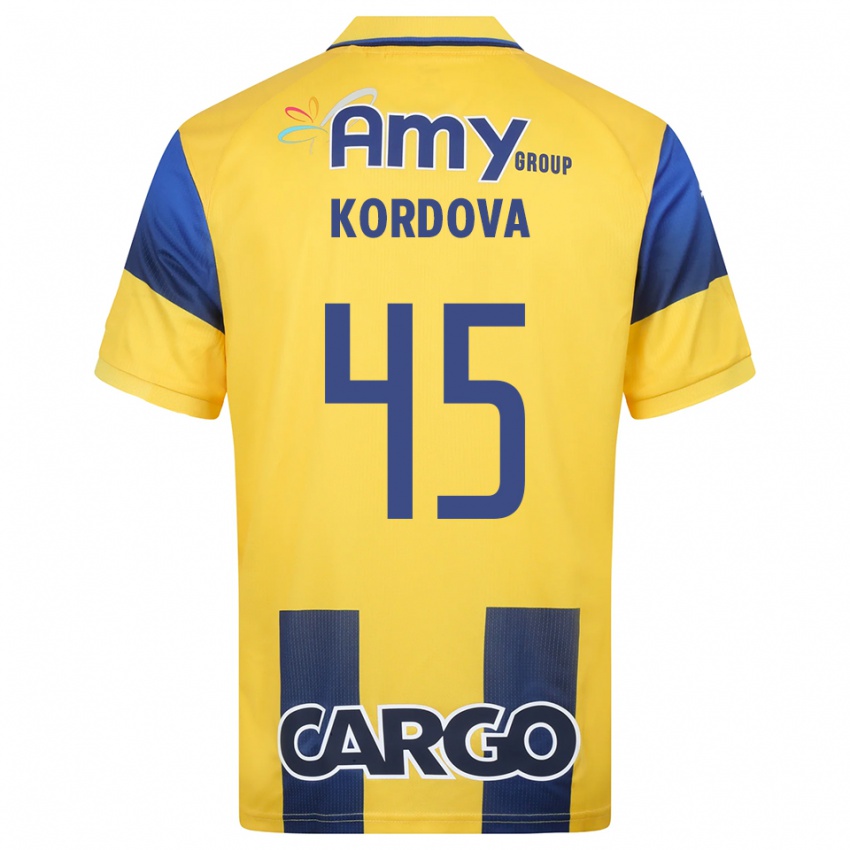 ילדים אדיר קורדובה #45 צהוב כחול נייבי ג'רזי ביתית 2025/26 חולצה קצרה