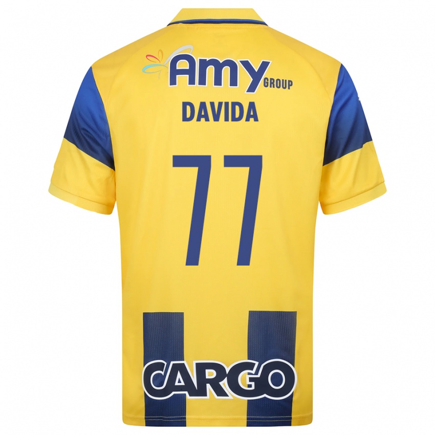 ילדים אושר דוידה #77 צהוב כחול נייבי ג'רזי ביתית 2025/26 חולצה קצרה