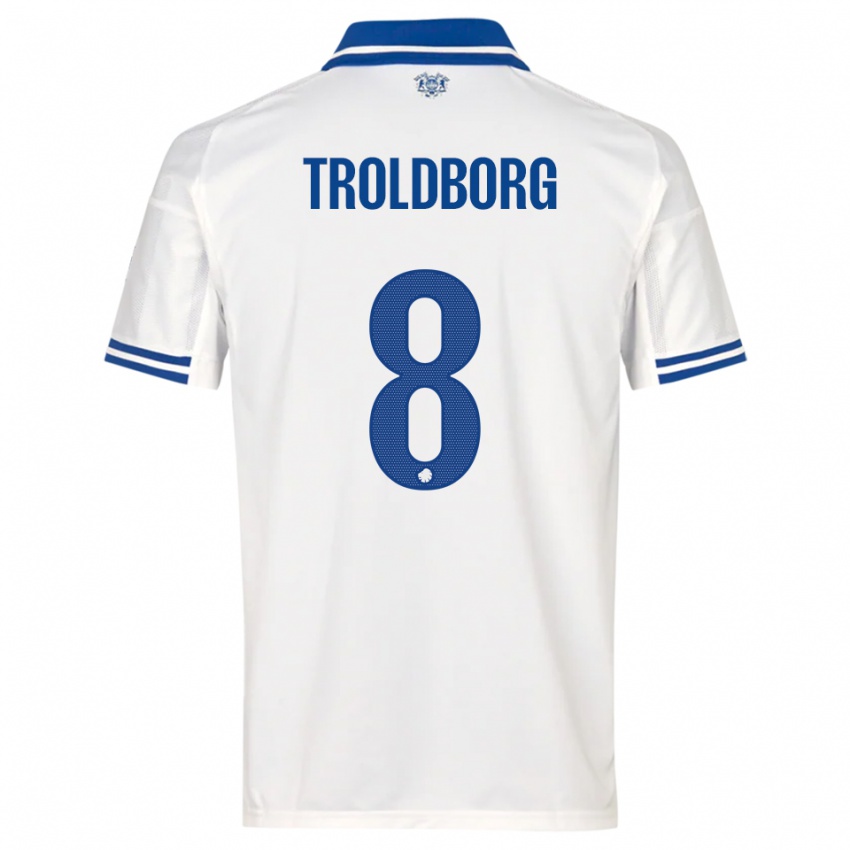ילדים פרדריקה טרולדבורג #8 לבן כחול ג'רזי ביתית 2025/26 חולצה קצרה