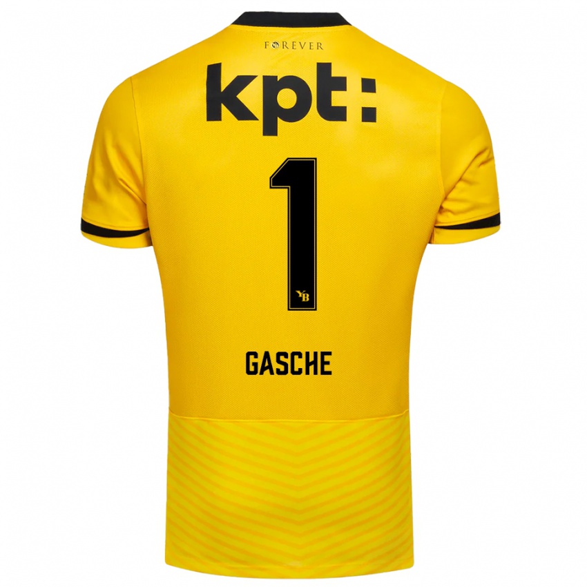 ילדים Bastian Gasche #1 צהוב שחור ג'רזי ביתית 2025/26 חולצה קצרה