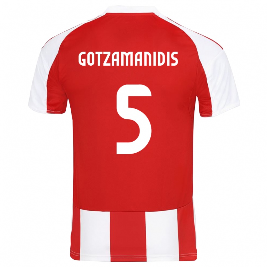 ילדים Nikolaos Gotzamanidis #5 אדום לבן ג'רזי ביתית 2025/26 חולצה קצרה