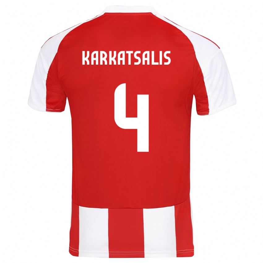 ילדים Vasilios Karkatsalis #4 אדום לבן ג'רזי ביתית 2025/26 חולצה קצרה