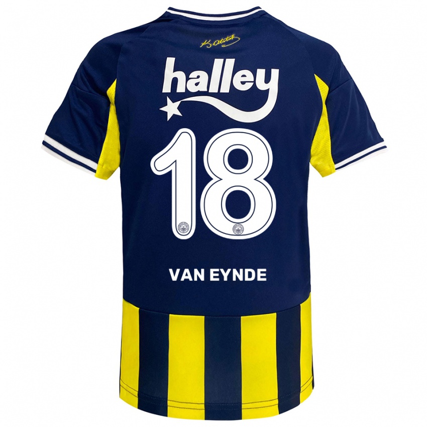 ילדים Zoë Van Eynde #18 צהוב כחול נייבי לבן ג'רזי ביתית 2025/26 חולצה קצרה