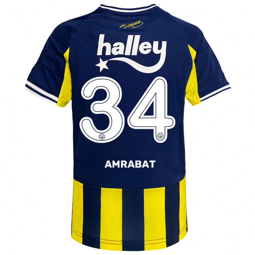 ילדים סופיאן אמרבאט #34 צהוב כחול נייבי לבן ג'רזי ביתית 2025/26 חולצה קצרה