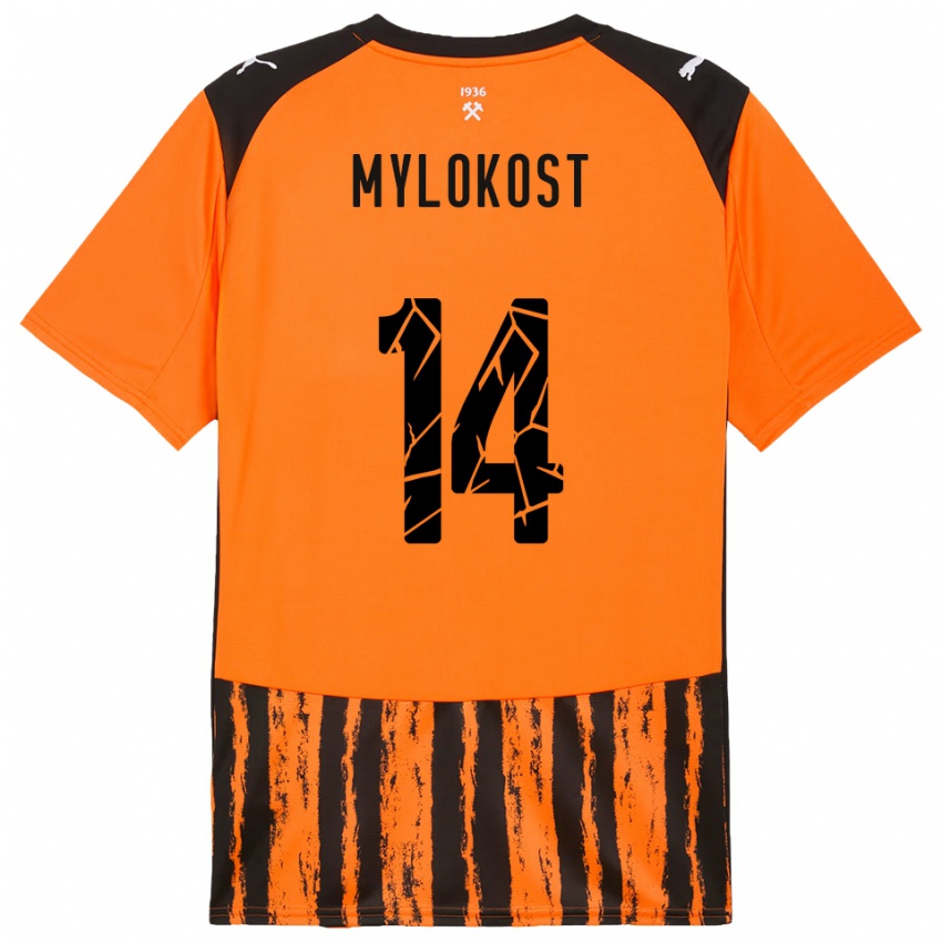 ילדים Yaroslav Mylokost #14 כתום שחור ג'רזי ביתית 2025/26 חולצה קצרה