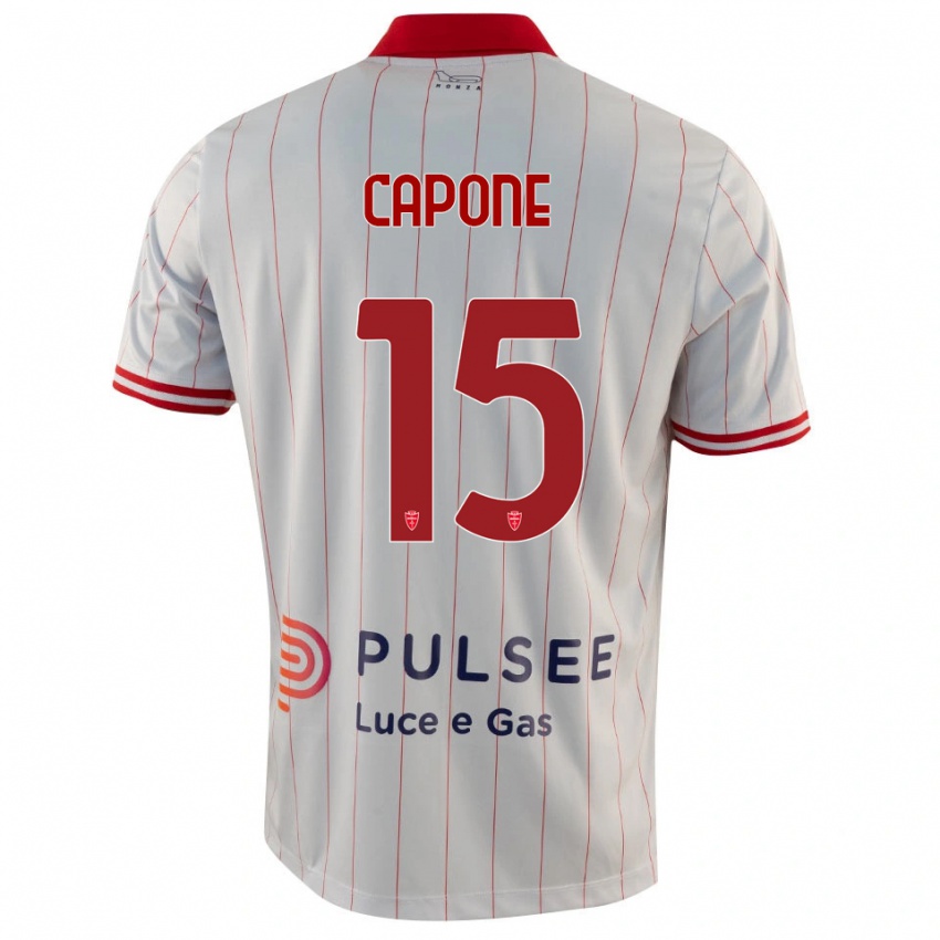 ילדים Edoardo Capone #15 לבן אדום כחול הרחק ג'רזי 2025/26 חולצה קצרה