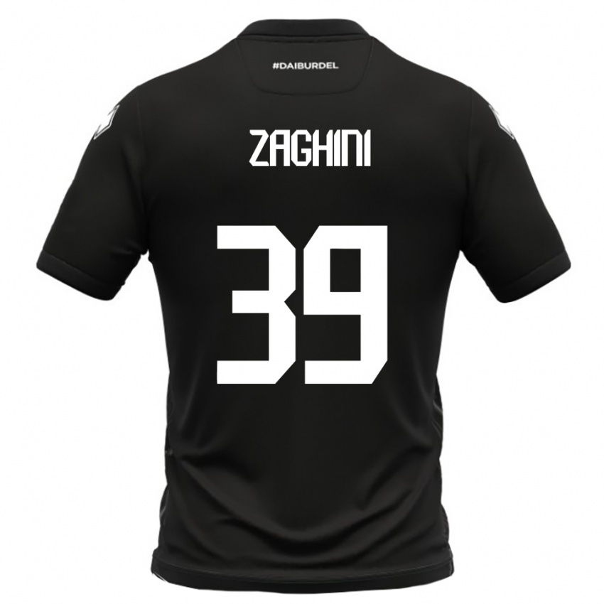 ילדים Mattia Zaghini #39 שחור לבן הרחק ג'רזי 2025/26 חולצה קצרה