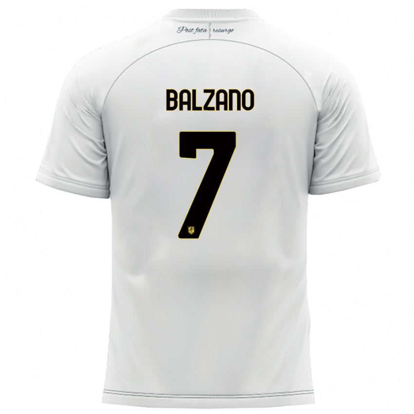 ילדים Francesco Balzano #7 לבן צהוב הרחק ג'רזי 2025/26 חולצה קצרה