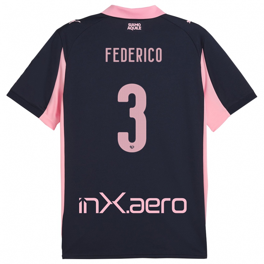 ילדים Davide Federico #3 כחול נייבי ורוד הרחק ג'רזי 2025/26 חולצה קצרה