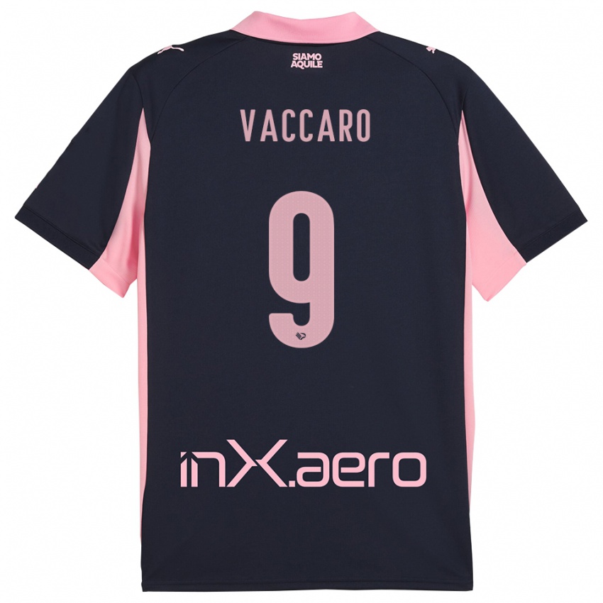 ילדים Christian Vaccaro #9 כחול נייבי ורוד הרחק ג'רזי 2025/26 חולצה קצרה