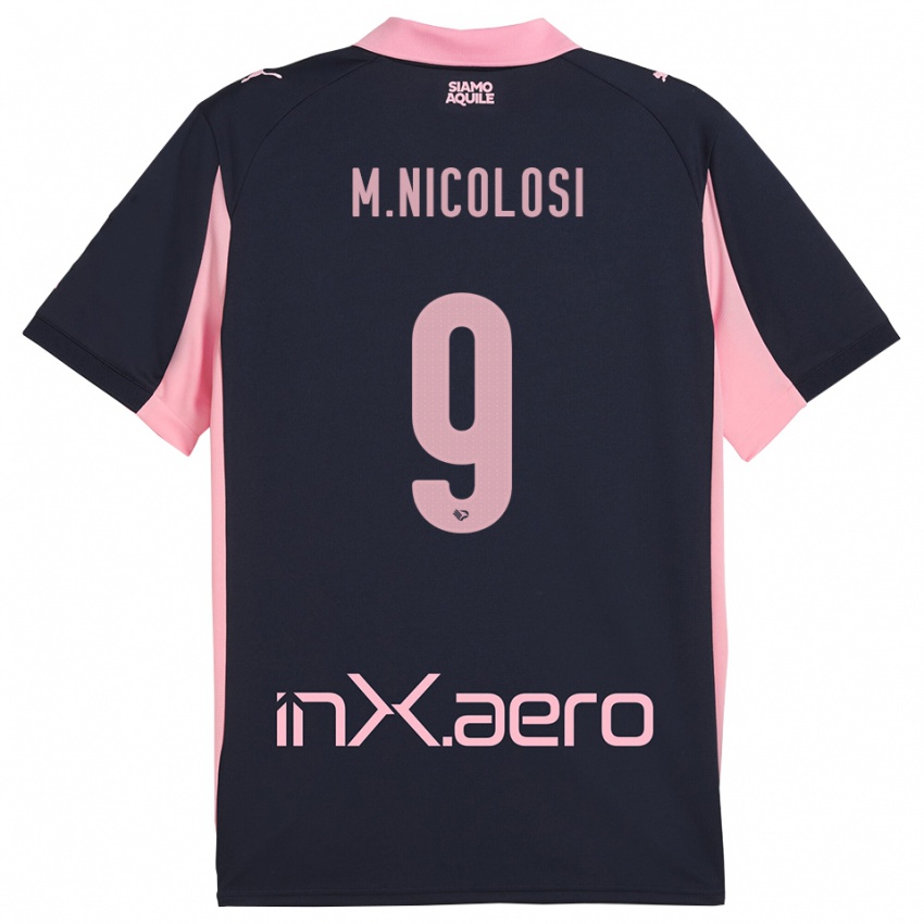 ילדים Maurizio Nicolosi #9 כחול נייבי ורוד הרחק ג'רזי 2025/26 חולצה קצרה