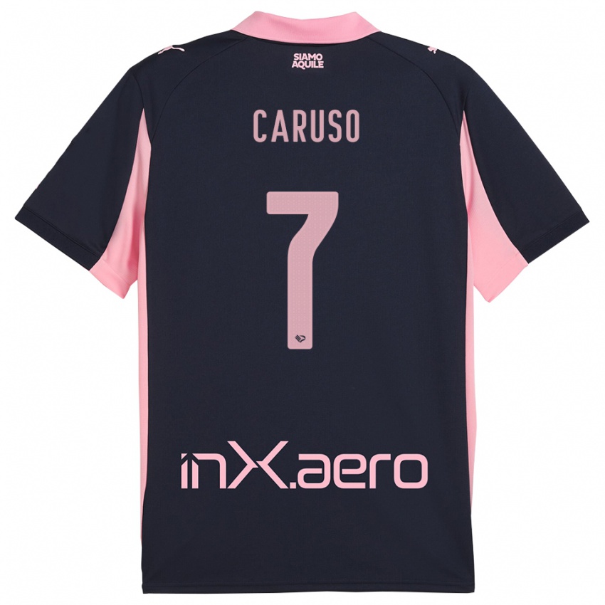 ילדים Edoardo Caruso #7 כחול נייבי ורוד הרחק ג'רזי 2025/26 חולצה קצרה