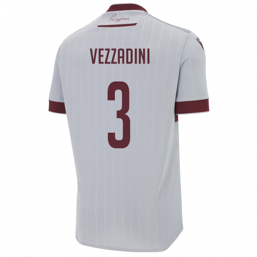 ילדים Riccardo Vezzadini #3 בורגונדי לבן הרחק ג'רזי 2025/26 חולצה קצרה