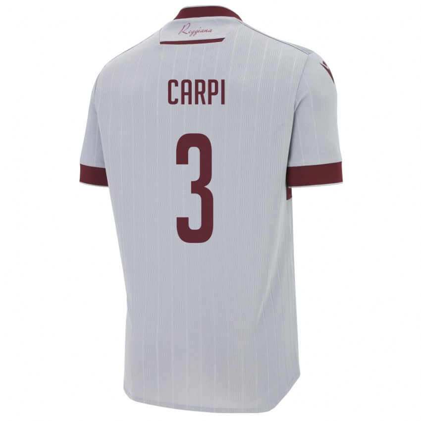 ילדים Filippo Carpi #3 בורגונדי לבן הרחק ג'רזי 2025/26 חולצה קצרה