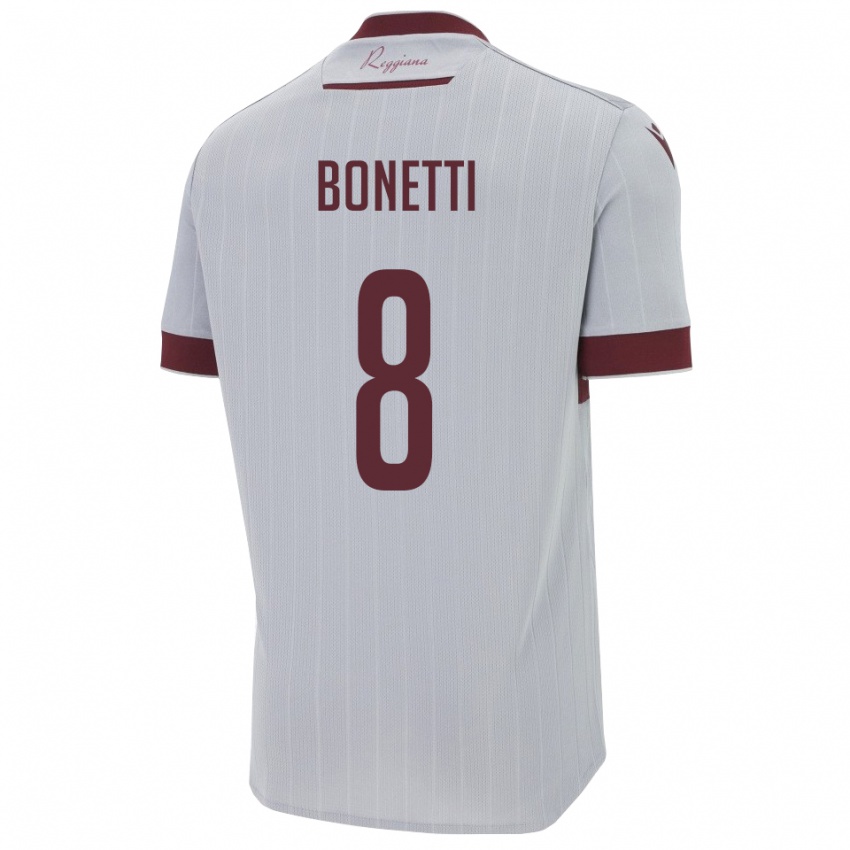 ילדים Simone Bonetti #8 בורגונדי לבן הרחק ג'רזי 2025/26 חולצה קצרה