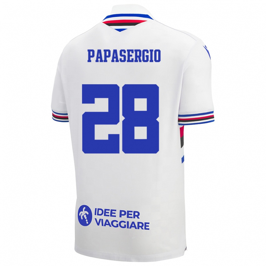 ילדים אלסיו פאפאסרג׳יו #28 לבן כחול אדום הרחק ג'רזי 2025/26 חולצה קצרה