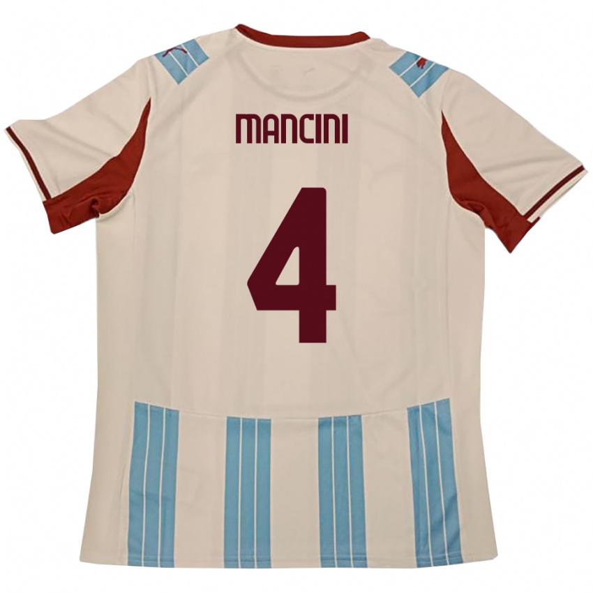 ילדים Samuele Mancini #4 תכלת לבן הרחק ג'רזי 2025/26 חולצה קצרה