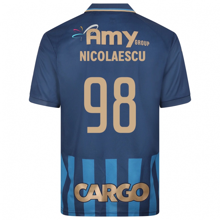 ילדים יון ניקולאסקו #98 כחול נייבי כחול הרחק ג'רזי 2025/26 חולצה קצרה