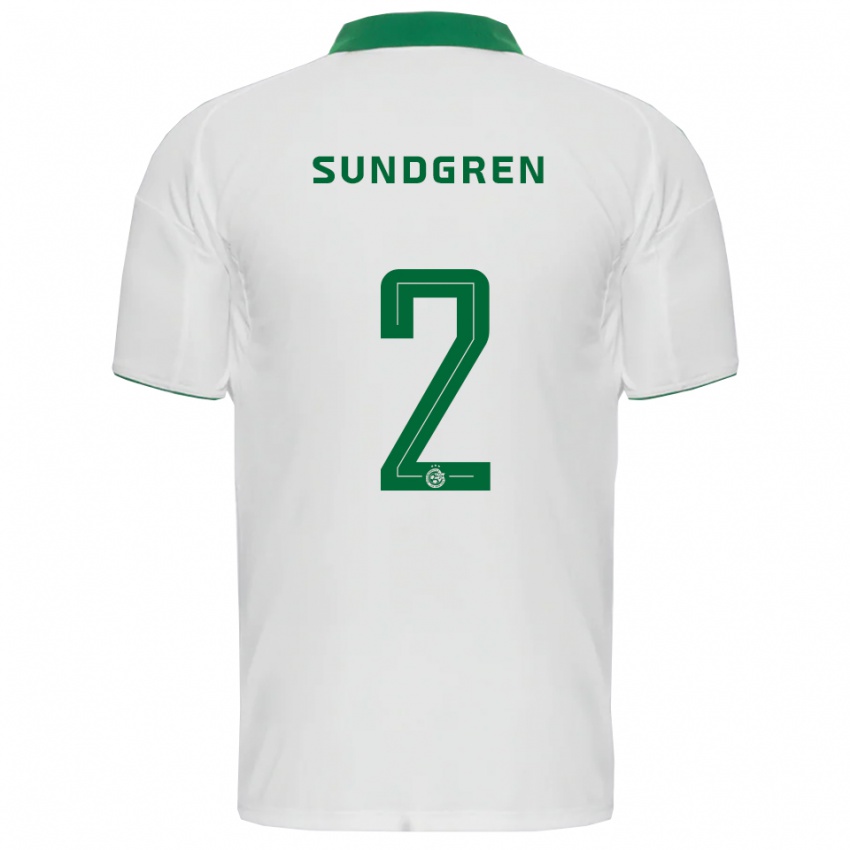 ילדים דניאל סונדגרן #2 לבן ירוק הרחק ג'רזי 2025/26 חולצה קצרה