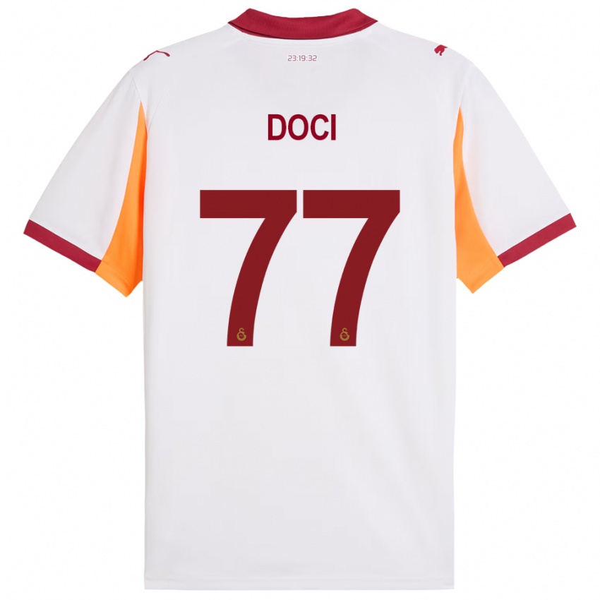 ילדים Megi Doci #77 לבן אדום הרחק ג'רזי 2025/26 חולצה קצרה