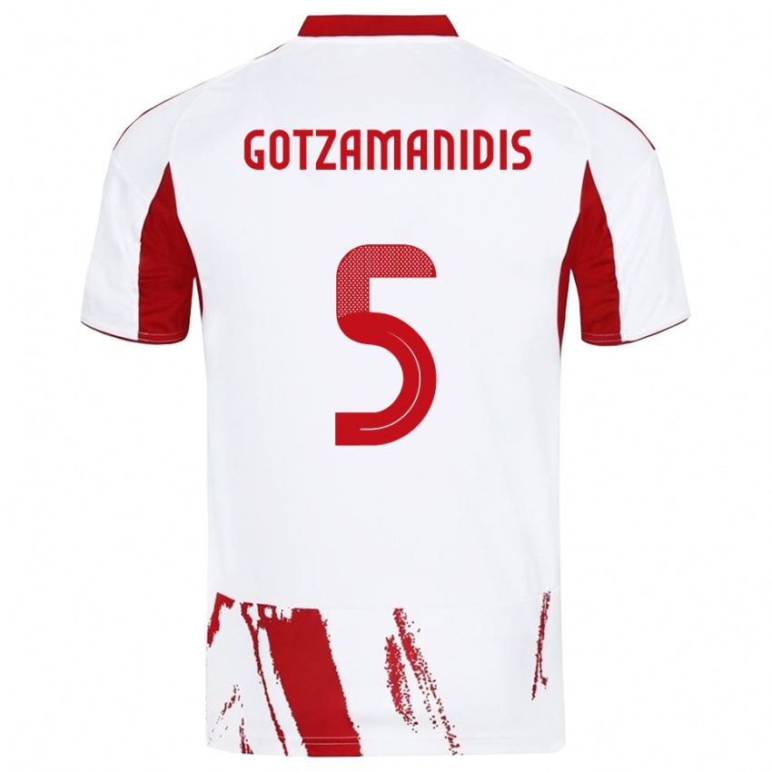 ילדים Nikolaos Gotzamanidis #5 לבן אדום הרחק ג'רזי 2025/26 חולצה קצרה