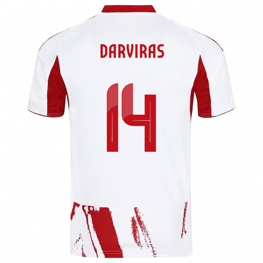 ילדים Christos Darviras #14 לבן אדום הרחק ג'רזי 2025/26 חולצה קצרה