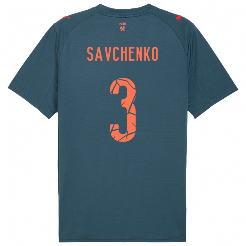 ילדים Roman Savchenko #3 כחול נייבי אדום הרחק ג'רזי 2025/26 חולצה קצרה