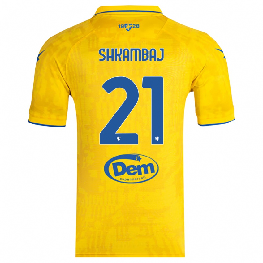 גברים Ardit Shkambaj #21 צהוב כחול ג'רזי ביתית 2025/26 חולצה קצרה