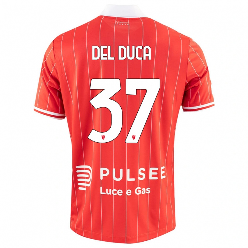 גברים Jacopo Del Duca #37 אדום לבן ג'רזי ביתית 2025/26 חולצה קצרה